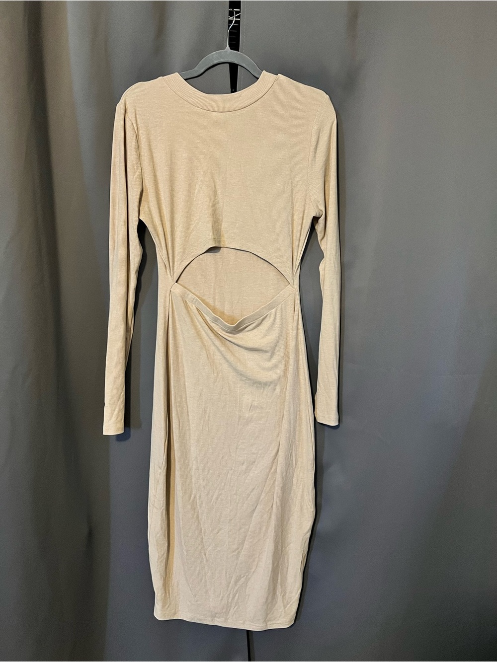 Amazon Long Sleeve Beige Cutout Midi Dress